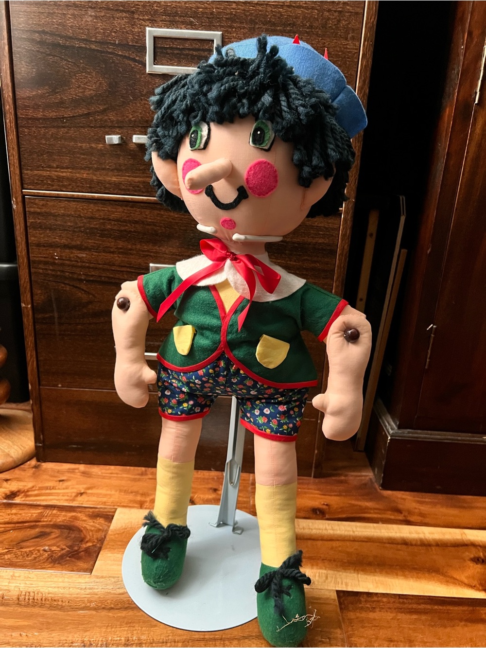 Vintage 1970s Bucilla Pinocchio Felt Rag Doll Handmade 24”